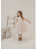 Blush Pink Glitter Lace Tulle Tea Length Flower Girl Dress